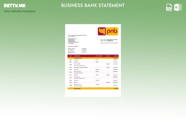 Модерен стил Деловна изјава на Пенџаб Народната банка Шаблон Word и PDF